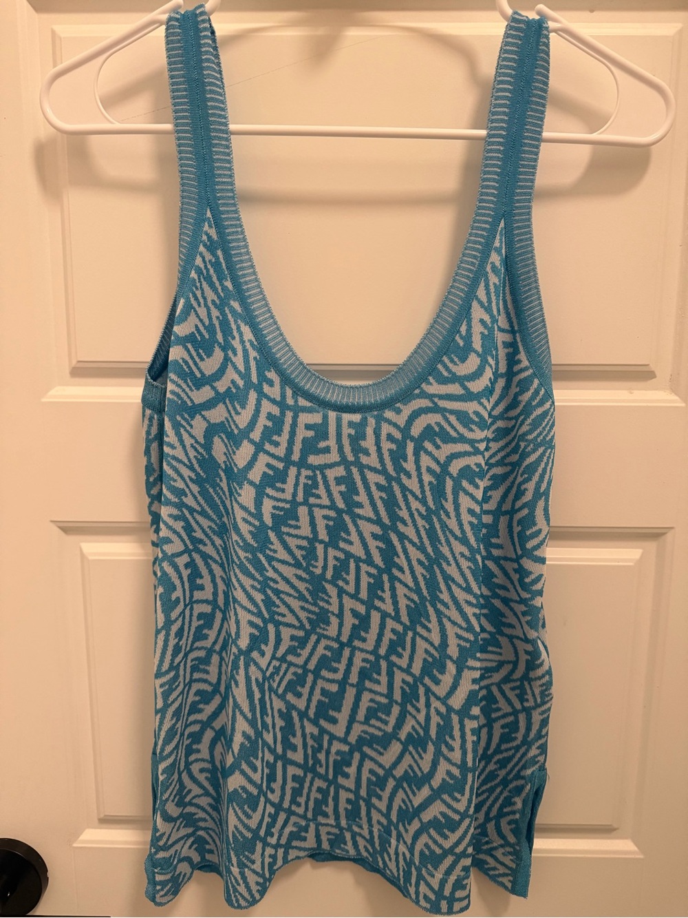 Fendi Blue and White Logo Knit Tank Top